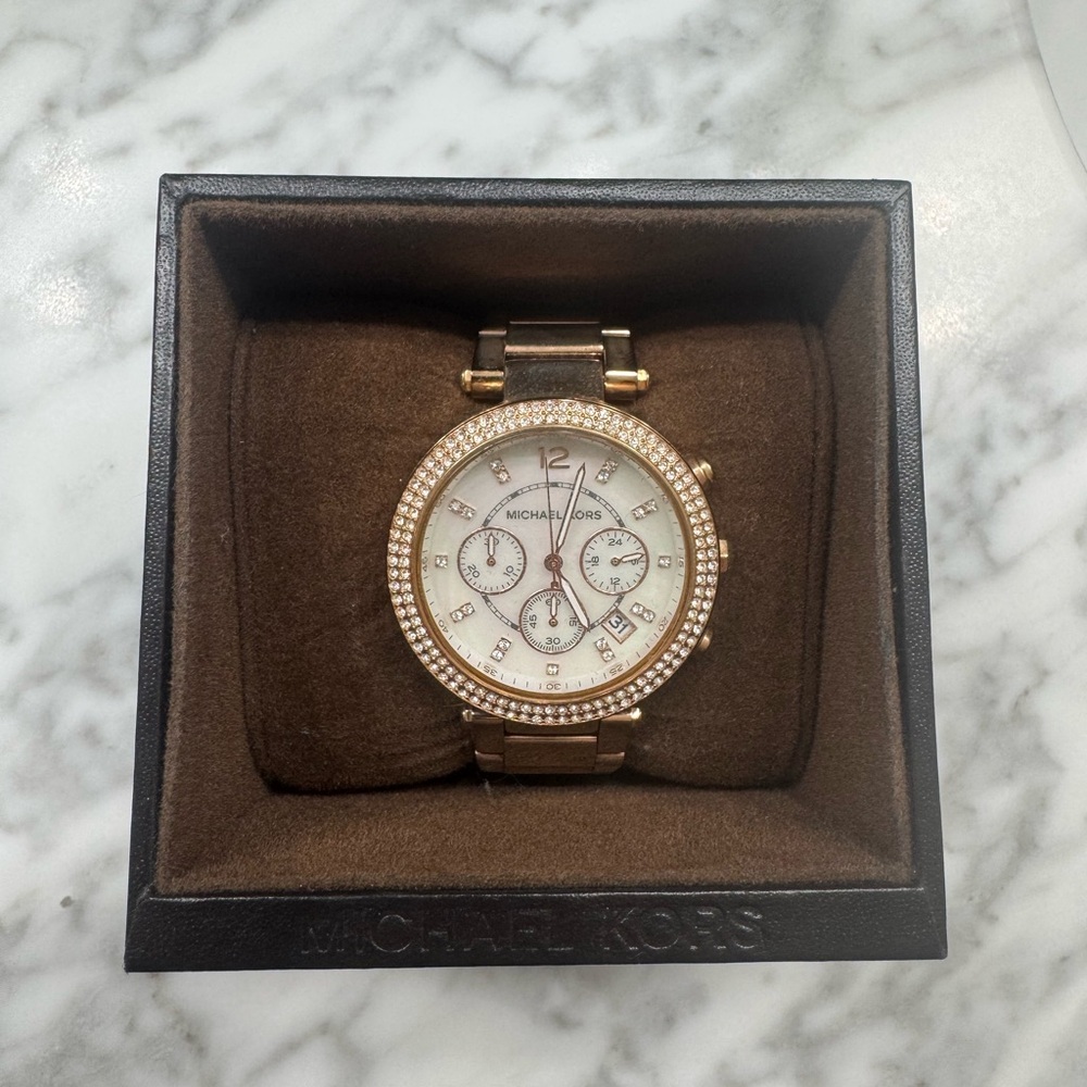 Michael Kors Women's Rose Gold and White Watch
